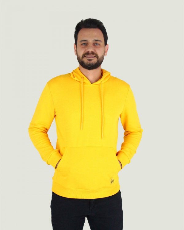 Kapşonlu Basic Sarı Sweatshirt Unisex