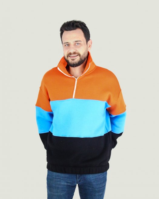 Yarım Fermuar Oversize Çok Renkli Unisex Sweatshirt