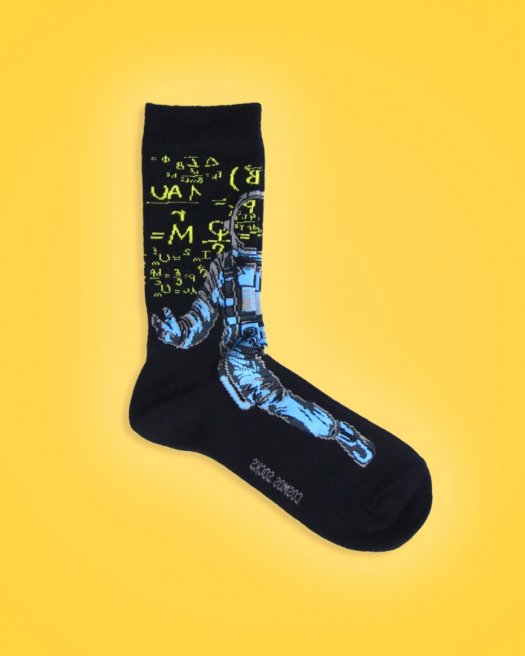 Astronot Desenli Siyah Soket Çorap