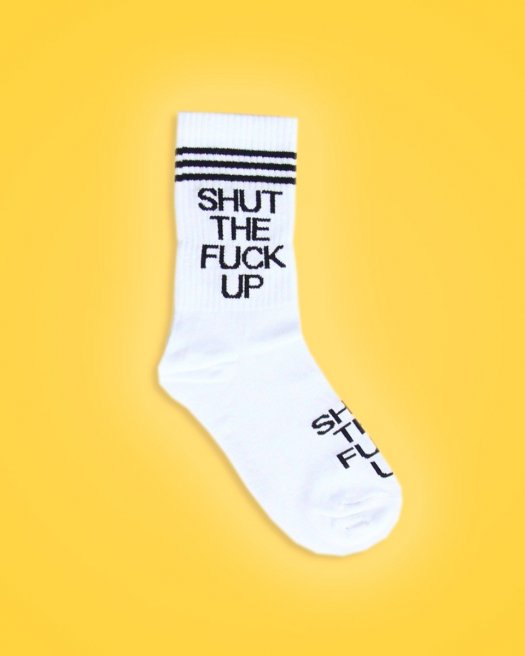 Slogan Desenli Beyaz Soket Çorap
