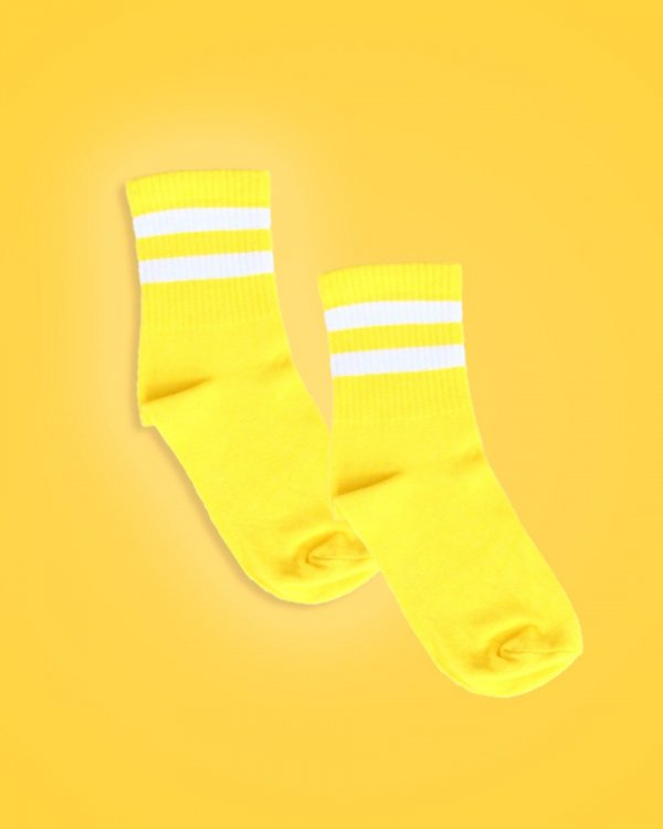 Beyaz Çizgili Sarı Soket Çorap 36-40