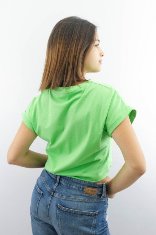 Yarasa Kol Basic Yeşil Crop Tişört 